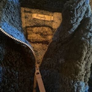 Fuzzy soft Gingerly blue blk buffalo plaid vest with pickets 1x/2x